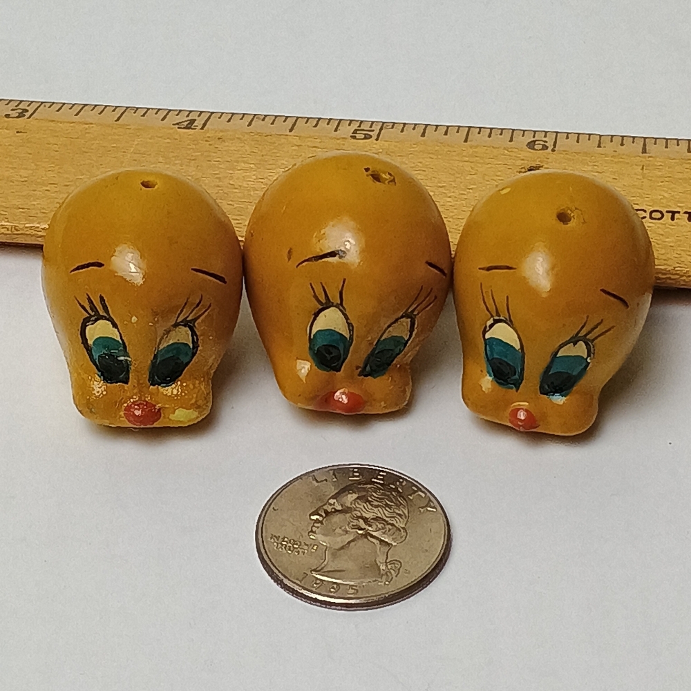 Vintage Tweety Bird Head Beads - Yellow Cartoon Charms (Set of 3) - Picture 6 of 9